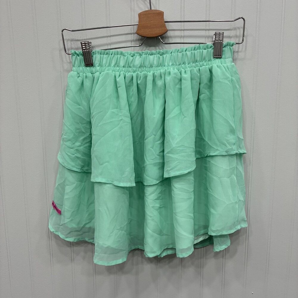 Simply Southern Mint Green Tiered Ruffle Mini Skirt Women's Medium Elastic Waist